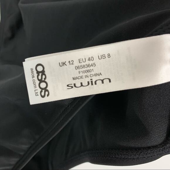 Asos Size 8 Black One Piece Bathing Suit V-Neck Open Strappy Racerback - Picture 3 of 8